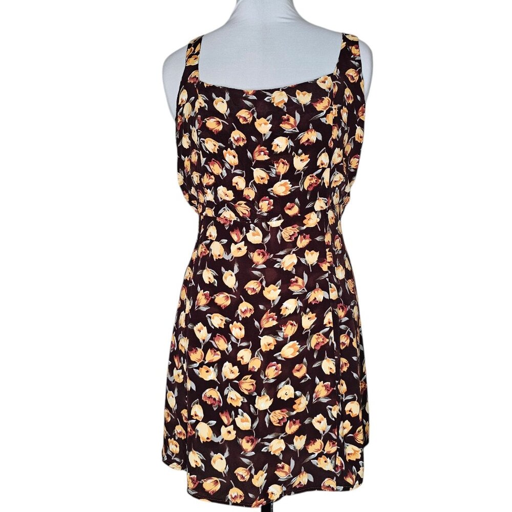 ⭐️Past Life The Collective L XL Brown Yellow Mini Dress Floral Sun Dress